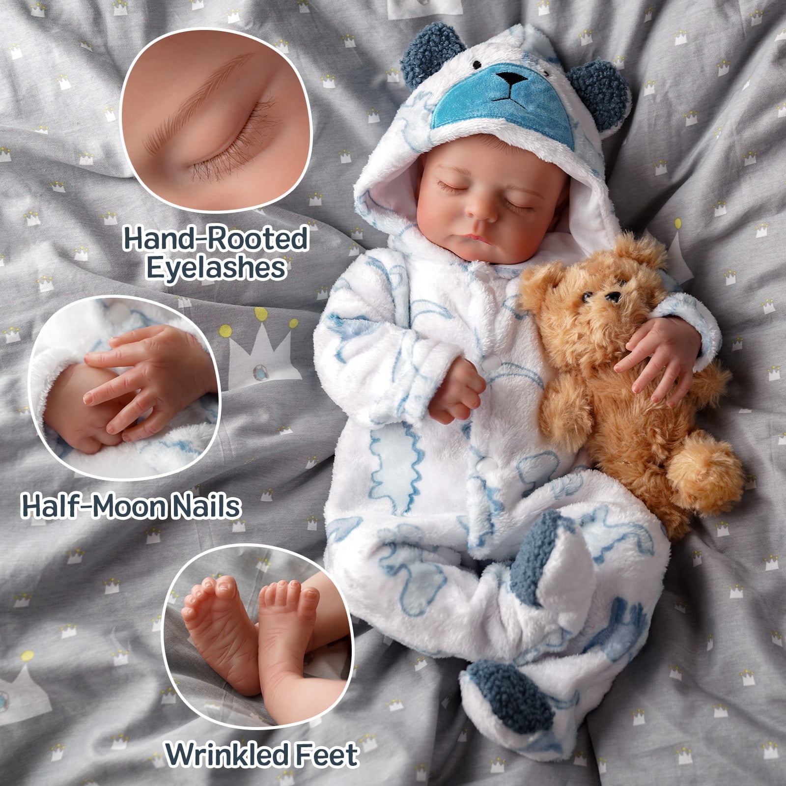RSG Reborn Baby Dolls, 20 Inch Lifelike Newborn Real Life Poseable Doll for Soft Cloth Body Baby Dolls with Clothes and Toy Gift for Kids Age 3+