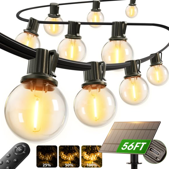 addlon 50FT Solar Lights Outdoor with Remote, 27 Shatterproof G40 Bulbs, Solar Powered & USB Charging Solar Outdoor Ligh