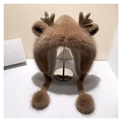 Cute Fuzzy Bear Ear Beanie Hat For Women - Plush Faux Fur Winter Hat, One Size Fits Most, Black - View #5