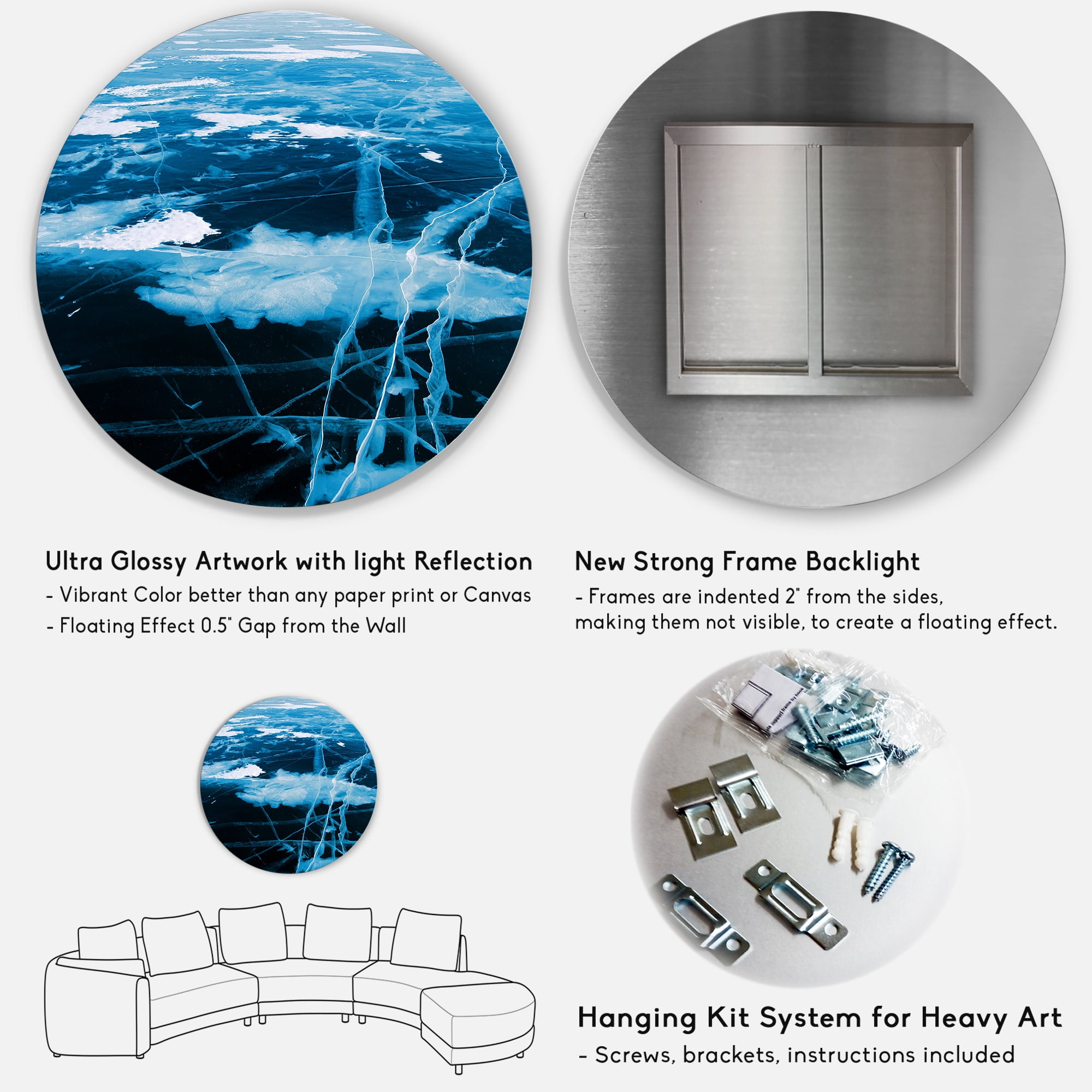 Designart 'White and Blue Ice Structure I' Modern Circle Metal Wall Art 23x23 - Disc of 23