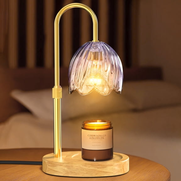BEEPRINCESS Candle Warmer Lamp with Timer and Dimmable Light, Adjustable Height Jar Candle Warmer, Purple Glass Shade, 2 Bulbs