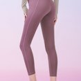 thumbnail image 4 of Tuphregyow Women High Waisted Elastic Yoga Pants Nylon Leggings Yoga Capris Scrunch Butt Slimming Soft Yoga Tights Comfy Trinity Buttery Yoga Capris Color Blocking Purple L, 4 of 4