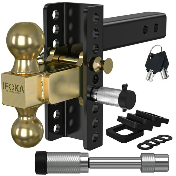 Enganche de remolque ajustable Enganche de montaje de bola doble Receptor de 2-1/2" Montajes de bola de remolque de caída de 6 pulgadas Bolas de remolque dobles de 2" y 2-5/16" para vehículos (10,000