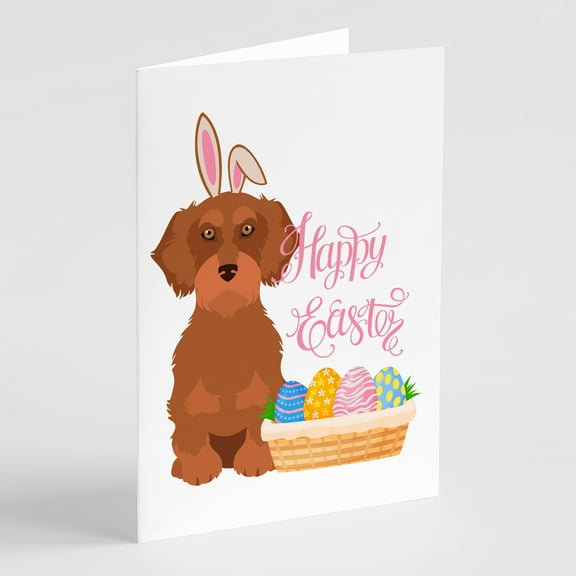 Wirehair Red Dachshund Easter Greeting Cards and Envelopes Pack of 8 7 in x 5 in