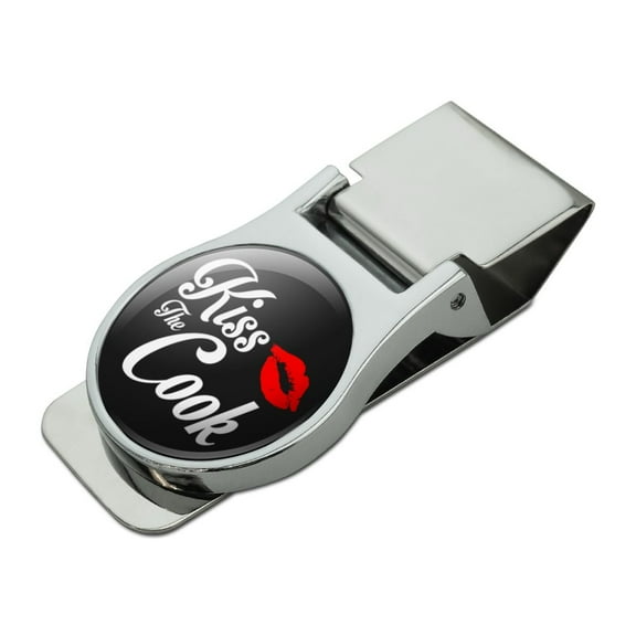 Kiss the Cook Satin Chrome Plated Metal Money Clip