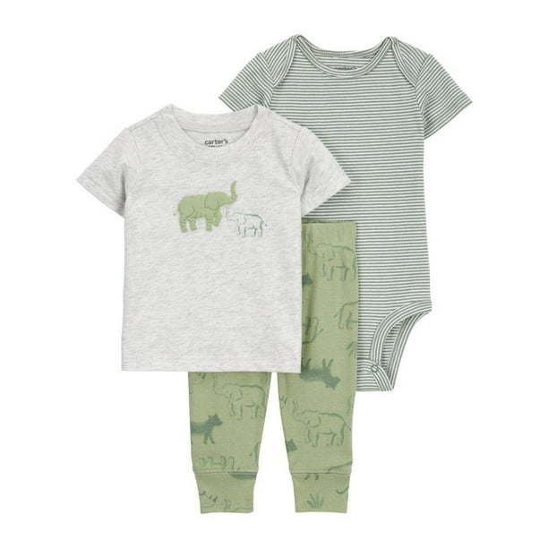 Conjunto Carter's Child of Mine Talla 0-3 M Con Estampado de Elefantes y Rayas Niño Verde