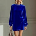 thumbnail image 2 of VEKDONE Womens Mini Dress Long Sleeve Mock Neck Velvet Dresses Casual Solid Color Business Holiday Party Dress Soft Comfy Short Dress Blue S, 2 of 7
