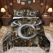 Castle Fairy Letter Monogrammed C 3 Pieces Queen Comforter Set Female Men Women,Abstract Woodland Animal Deer Ultra Soft Bedding Sets,Botanical Tree Branches Leaves Bedding Comforter Set Breathable