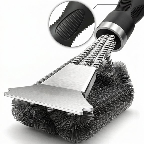 Grill Brush and Scraper, Extra Strong BBQ Cleaner Accessories, Safe Wire Bristles Barbecue Triple Scrubbers Cleaning Brush for Gas/Charcoal Grilling Grates