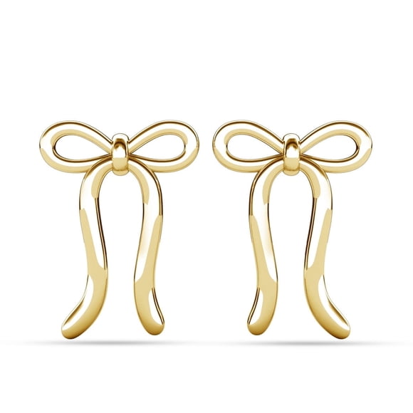 Cate & Chloe Lola 18k Yellow Gold Plated Ribbon Bow Drop Earrings, Gift for Women