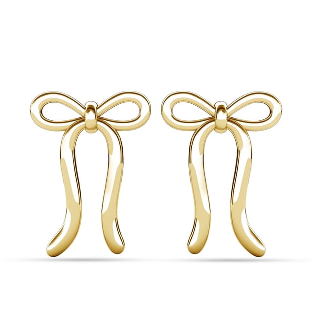 Cate & Chloe Lola 18k Yellow Gold Plated Ribbon Bow Drop Earrings, Gift for Women
