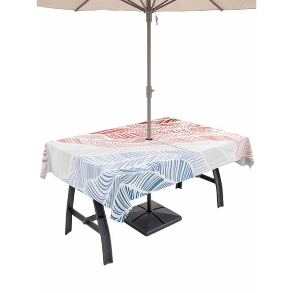 Outdoor Tablecloths with Umbrella Hole & Zipper, Ombre Orange Blue Rectangle Tablecloth 52x70 Inch, Summer Coastal Ocean Sea Beach Wave Waterproof Table Cloth, Patio/Pool/Picnic Table Covers