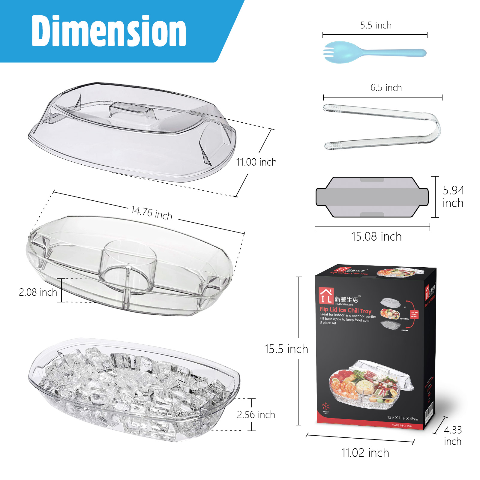 INNOVATIVE LIFE Appetizer Serving Trays on Ice with Lid, Chilled Serving Platters for Food, Veggie, Clear - image 4 of 8