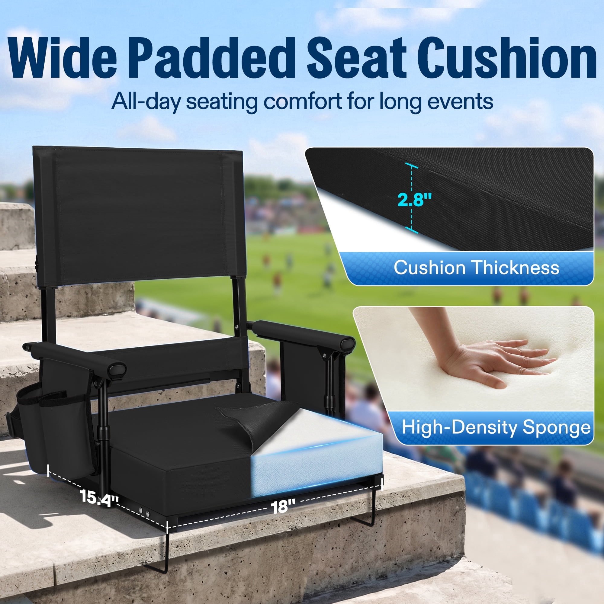 Portable Stadium Seat for Bleachers, Folding Bleacher Chair with Cup Holder,Black,1 Pack