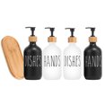 thumbnail image 2 of Dispensador de jabón de manos en blanco y negro de 500 ml con bomba para decoración de baño, encimera de cocina y estilo rústico, 2 of 5