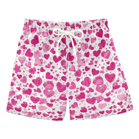 Pink Hearts All over The Screen Boys Swim Trunks Quick Dry Boy Swim Shorts for 3-14 Years