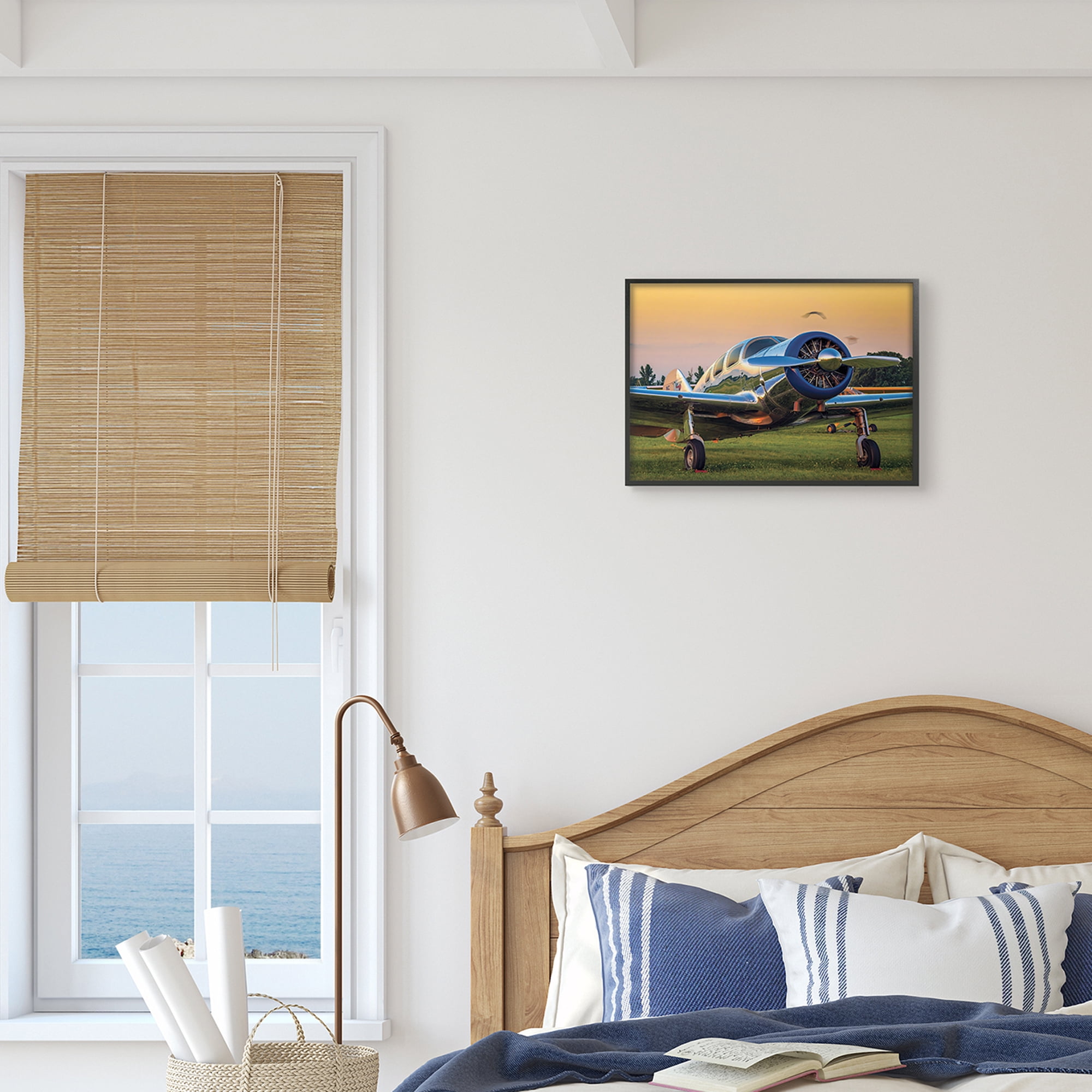 Stupell Industries Jet Plane in Meadow Summer Sunset Reflection,11 x 14,Designed by John Slemp