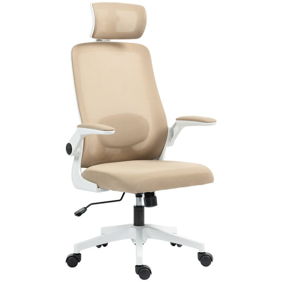 HOMCOM Ergonomic Office Chair, Mesh Desk Chair with Lumbar Support, Khaki