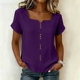 thumbnail image 5 of Craaazy Summer Short Sleeve Shirts for Women Plus Size Solid Color Cotton Casual Summer Tops for Outings, 5 of 10