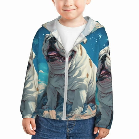 

Qekee Starry Sky Cloud Bulldog Print UPF 50+ Kids Sun-Protective Hooded Long Sleeve Rash Guard for Fishing Water Beach Sports -3 Years