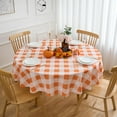 thumbnail image 2 of Orange Gingham Tablecloth Fall Round Tablecloth 60 Inch - Orange Plaid Checkered Table Cover Polyester Fabric Reusable Water Resistant for Autumn Thanksgiving Party Outdoor Picnic and Kitchen Décor, 2 of 6