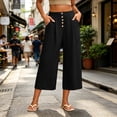 thumbnail image 2 of QIYAGBSA Women's Wide Leg Capri Pants Button Front Elastic Back Waist Side Pockets Summer Casual Wear (Black, S), 2 of 7