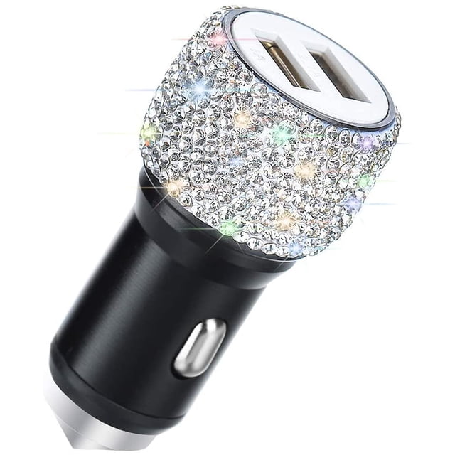 Dual USB Car Charger, Car Adapter Bling Bling Rhinestones Crystal Car Decorations for Fast Charging Car Decors for iPhone Xs Max X Plus, iPad Pro/Mini, Samsung