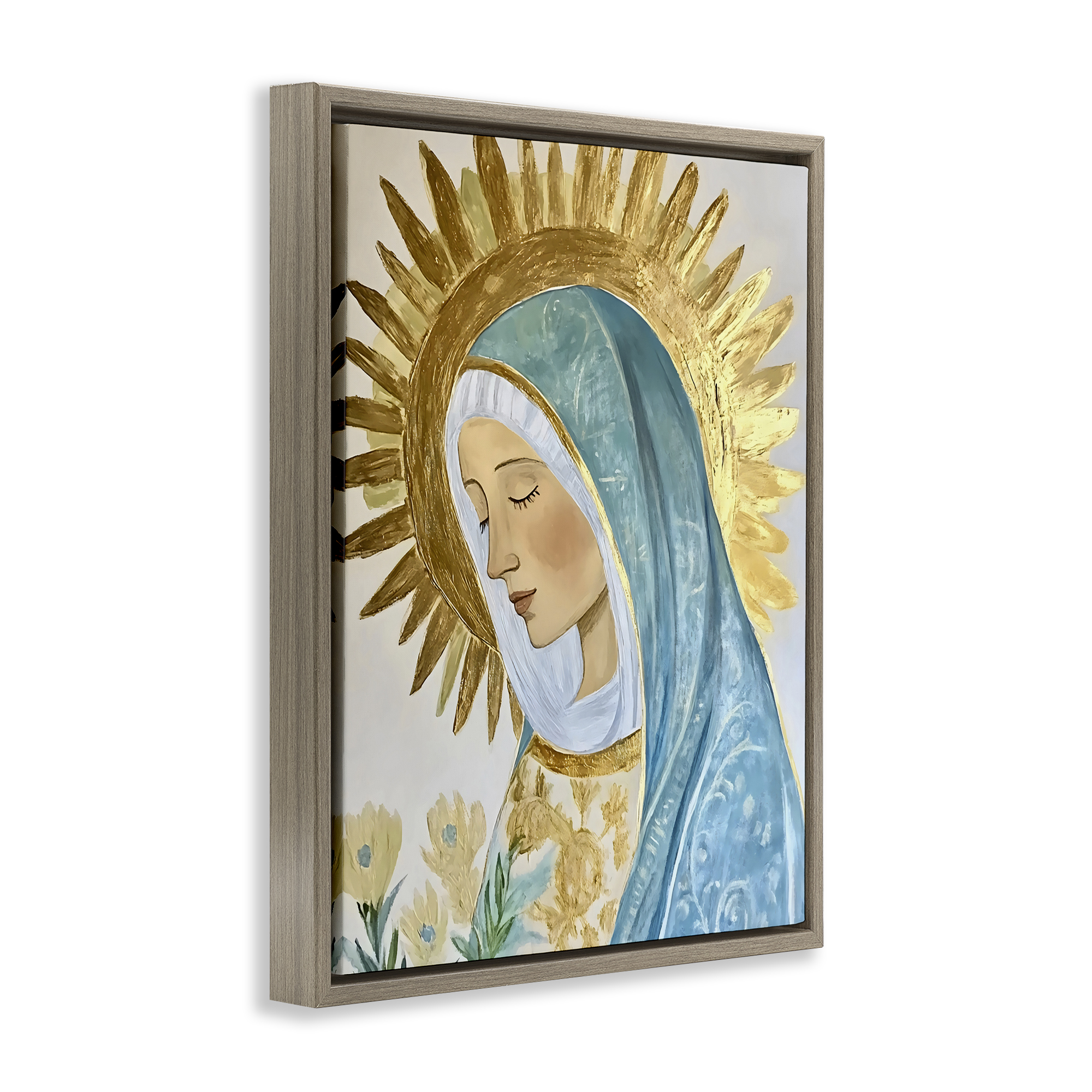 Holy Mary In Gold Brown Framed Floater Canvas Wall Art, design by Franklyn Gregory
