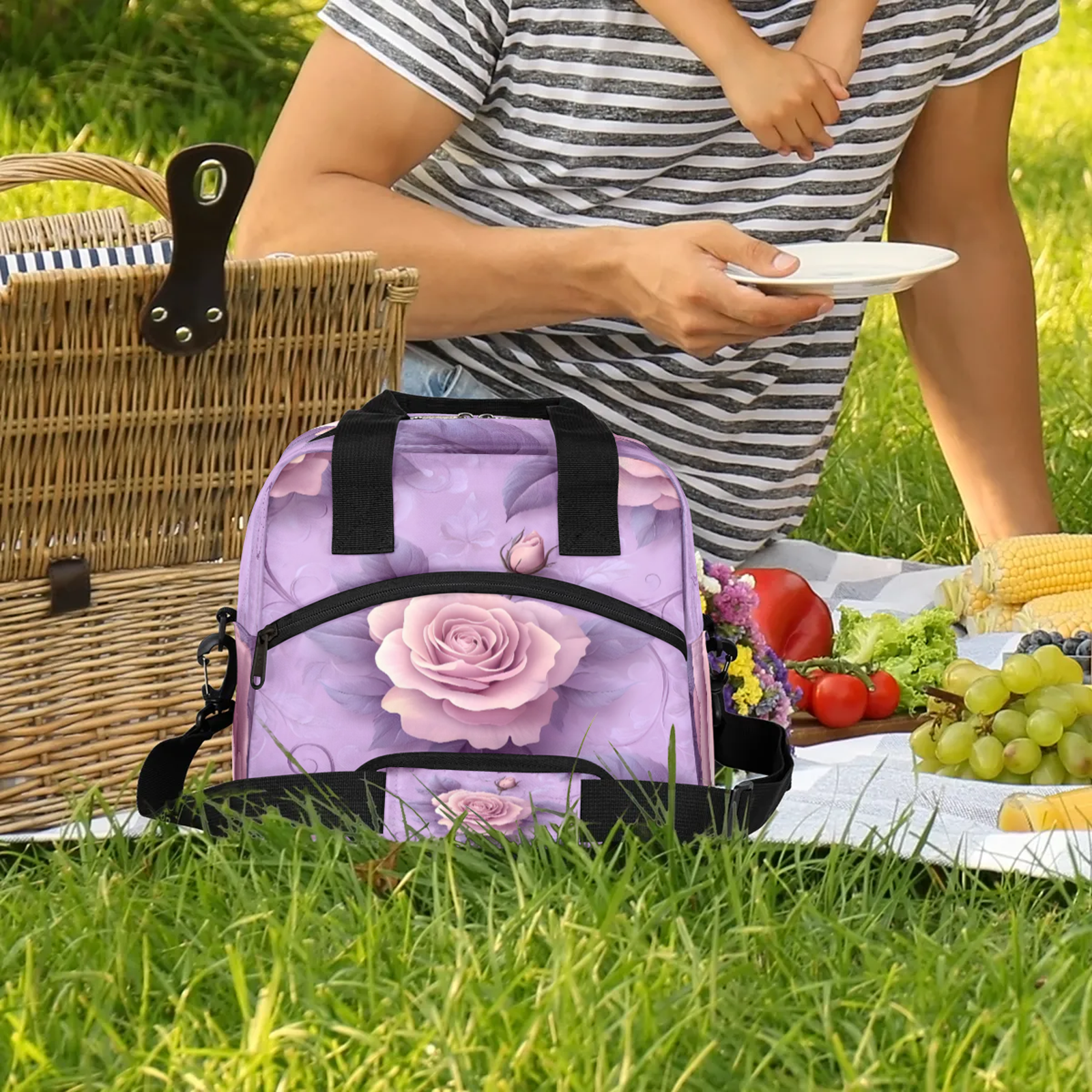 Herdesigns Rose Lunch Bag for Women Men Adult, Floral Large Insulated Reusable Lunch Box Leakproof Portable Cooler Tote Bags for Work Picnic Beach