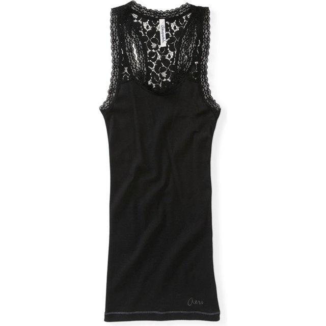 Aeropostale Womens Lacey Solid Color Tank Top, Negro, Grande Aeropostale Camiseta sin mangas