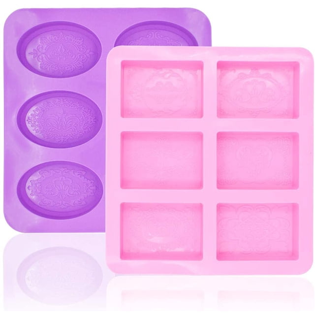 2 moldes de silicona para jabón, 6 cavidades, ovalados y rectangulares, para manualidades, para hacer jabón, para hacer tartas, galletas, chocolate, bandeja para cubitos de hielo