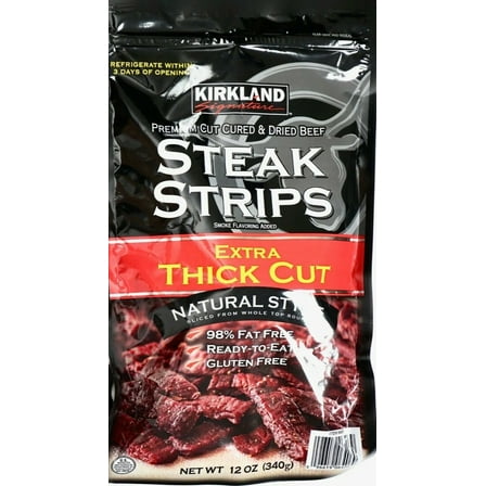 Kirkland Premium Cut Steak Strips Dried Beef Jerky Extra Thick