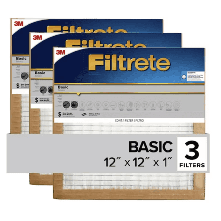 filtrete 12-in w x 12-in l x 1-in merv 5 basic pleated air filter (3-pack)