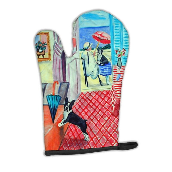 Lady with her Boston Terrier Oven Mitt