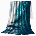 thumbnail image 2 of Turquoise Ocean Wave Curl with White Sea Spray, Coastal Surf Art for Beach Lovers, Birthday Gift, Soft Flannel Blanket for Bedroom and Lounge, Fresh Ocean Home Decor, 2 of 9