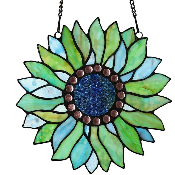Vinplus Sunflower Stained Glass Window Hangings Handmade Tiffany Crafts Window Panels for Decor Home Gifts