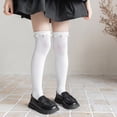 thumbnail image 2 of FRSASU Girl's Ruffle Thigh High Stockings Over the Knee Lovely Pearls Cotton Socks for Girls Ages 3-8Years White-D, 2 of 8