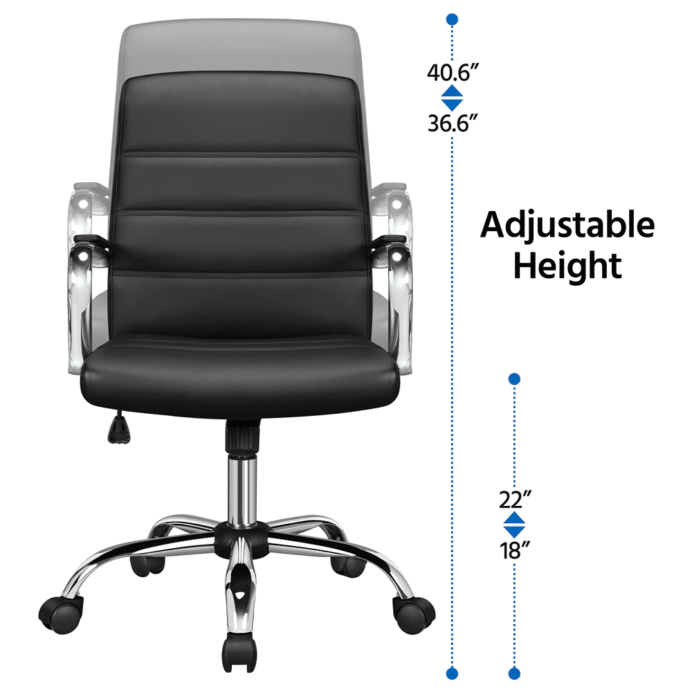 Alden Design Mid-Back Swivel PU Leather Office Chair for Home Office, Black