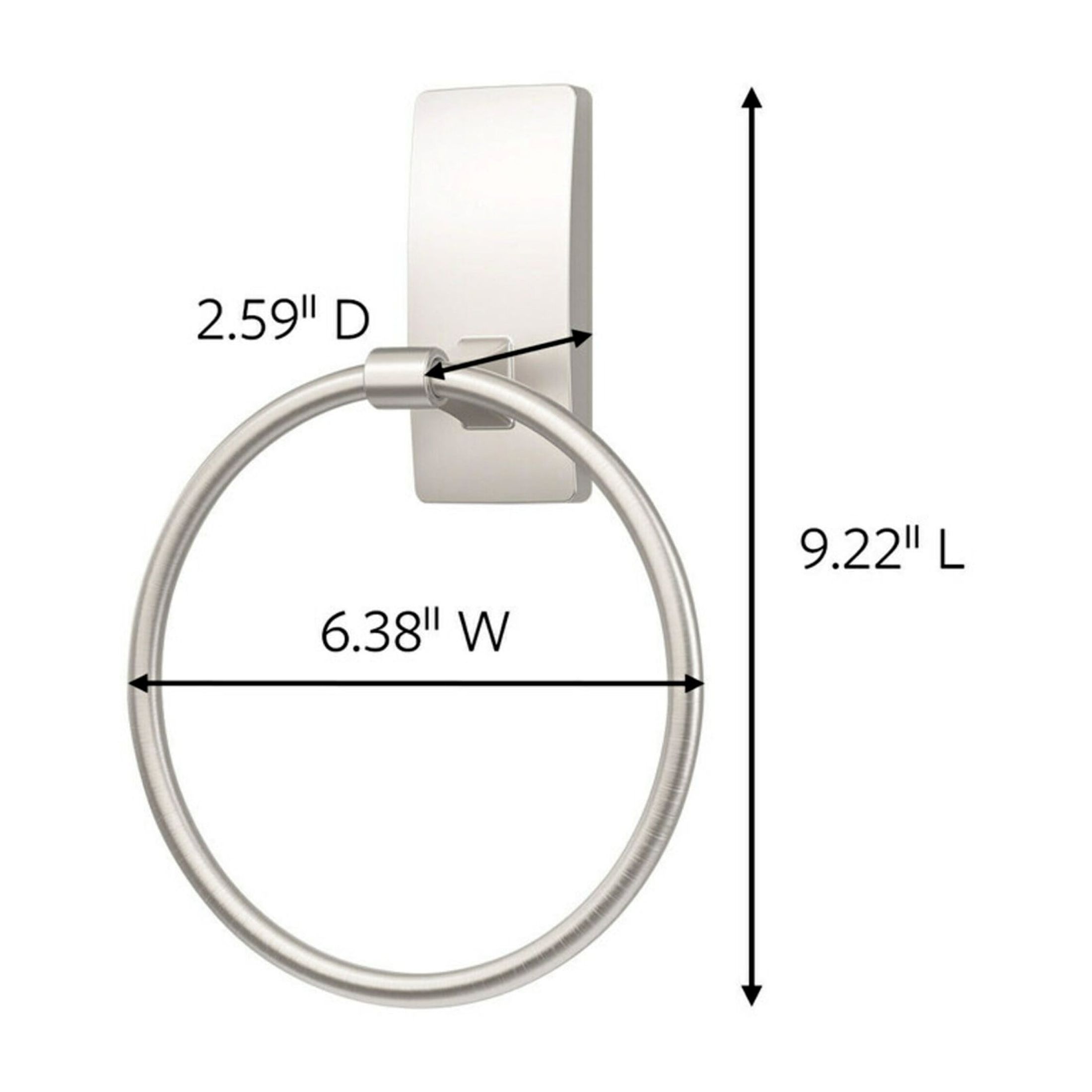 Command Bath Satin Nickel Towel Ring, 1 Towel Ring, Holds 5 lbs, 2 Strips, Adhesive Mount