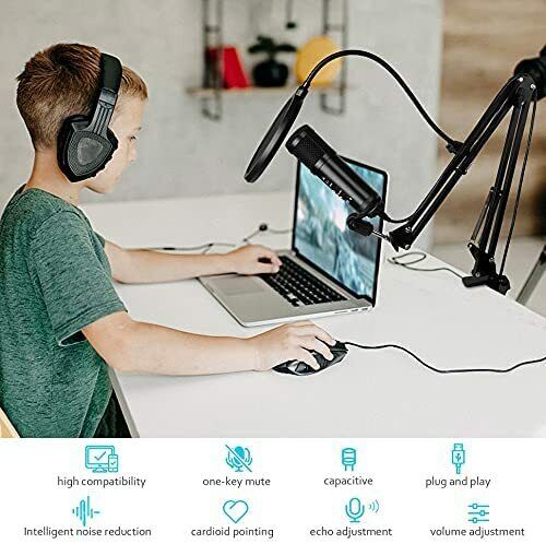 USB Microphone for PC-192KHZ/24Bit Studio Cardioid Condenser Mic Kit Recording