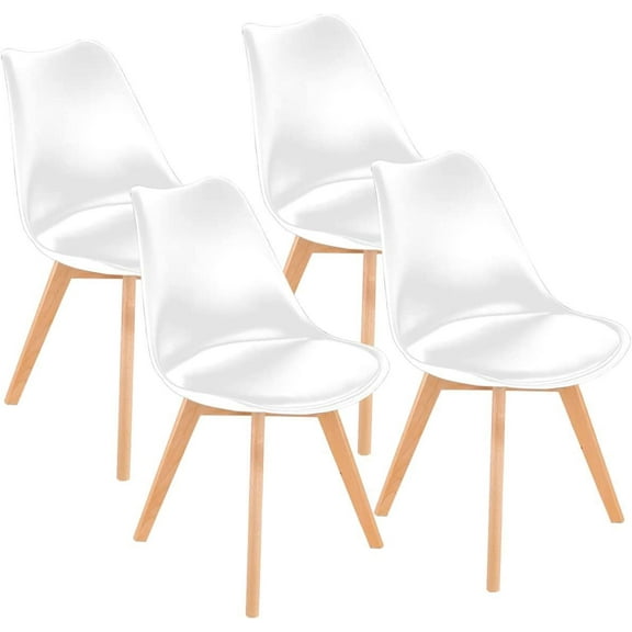 Sptwo Set of 4 Dining Kitchen Mid-Century Modern Chairs with Wood Legs and PU Leather Cushion for Living Room Bedroom Outdoor Lounge,White