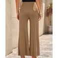 thumbnail image 3 of Pantalones De Pierna Ancha Ajuste Casual Color Puro Elasticidad Transpirable Rayas Mujer Pantalones Largos Caqui M, 3 of 5