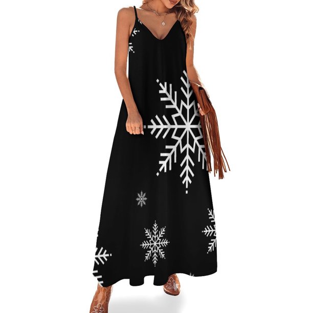 Copos de nieve. Vestido negro navideño sin mangas Vestidos de mujer Vestidos largos de mujer Vestidos elegantes Tallas grandes Vestidos