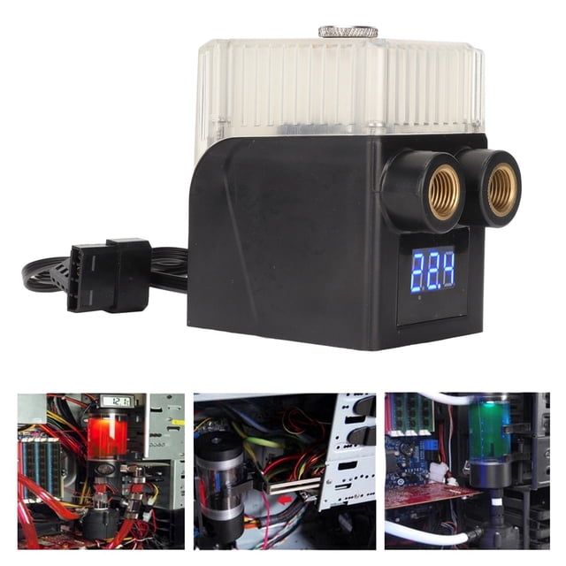 Pompe de Refroidissement par Eau, Réservoir de Refroidissement Informatique Design Transparent 450L/H Connecteur 12V 4 Broches Filetage G1/4 Ultra Silencieux pour PC pour CPU pour Refroidissement par Eau Blanc, Noir