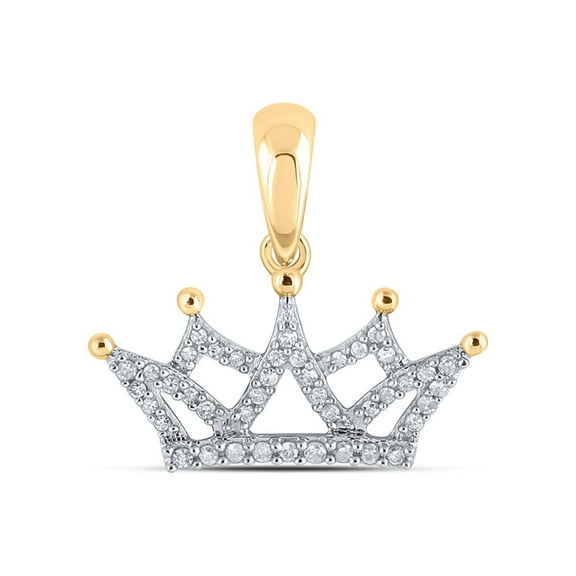 Macey Worldwide Jewelry 10k Yellow Gold Diamond Crown Fashion Pendant 1/6 Ctw