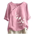 thumbnail image 2 of Wooowa Women Summer Tops Short Sleeve Button Casual Tee Shirt Round Neck Floral Blouses Clothes, 2 of 7