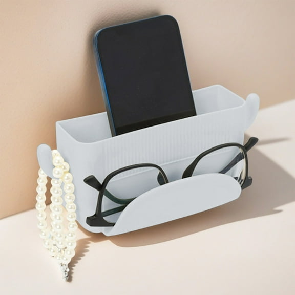 JilgTeok 1 Packs Wall Mount Phone Holder No Punch Storage Rack Multifunctional Shelf with Hooks Cell Phone Charging Stand Remote Control Organizer Phone Rack Storage Box for Office Home Bedsides