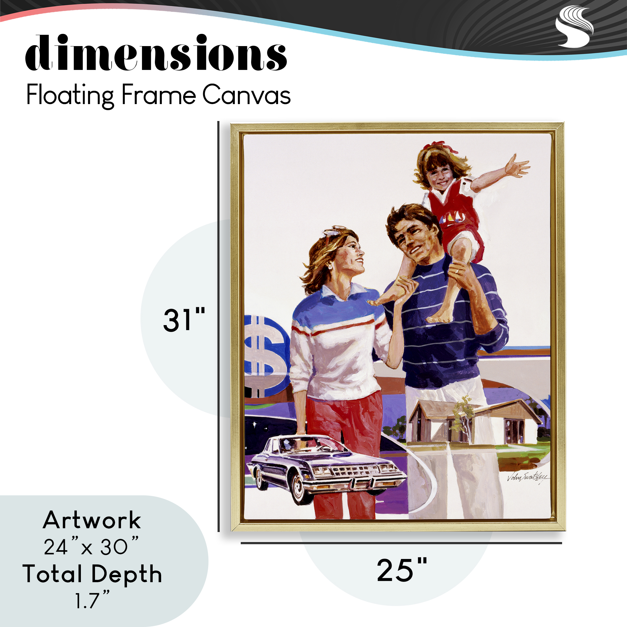 Retro Family Nostalgia Portrait Gold Framed Floater Canvas Wall Art, design by Wind River Studios