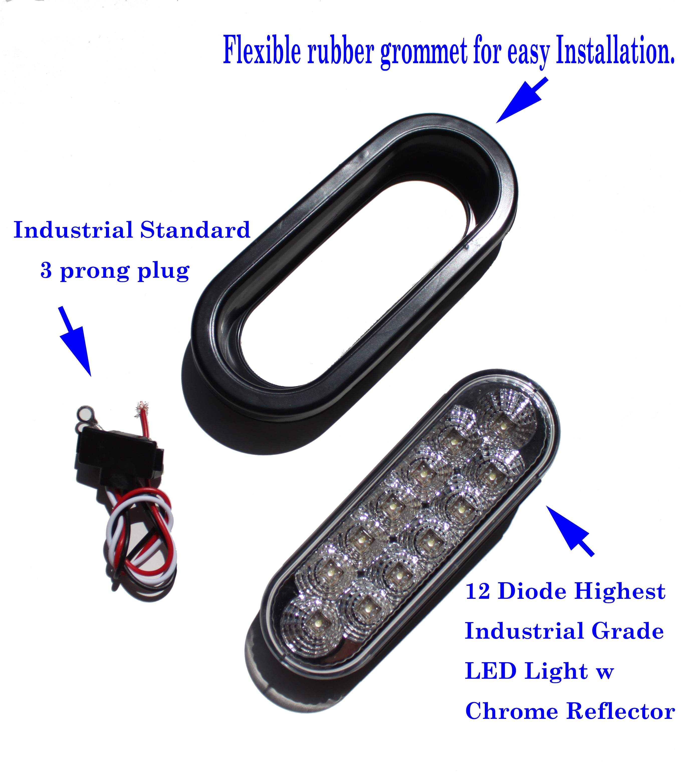 Set of 10 Pcs White Oval Backup Reverse LED 6" Light for Truck Trailer Tractor Jeep w Grommet Pigtail Kit DOT SAE Approved