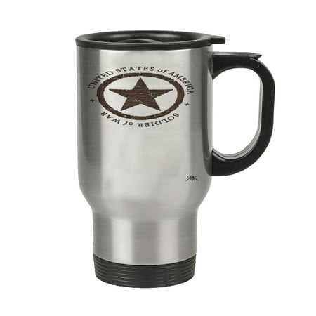 

KuzmarK Insulated Stainless Steel Travel Mug 14 oz. - Military Soldier Of War Wood Star